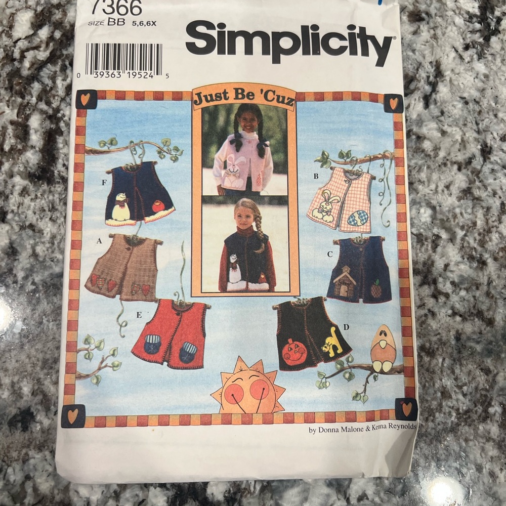 Simplicity kids vest sewing pattern, vintage